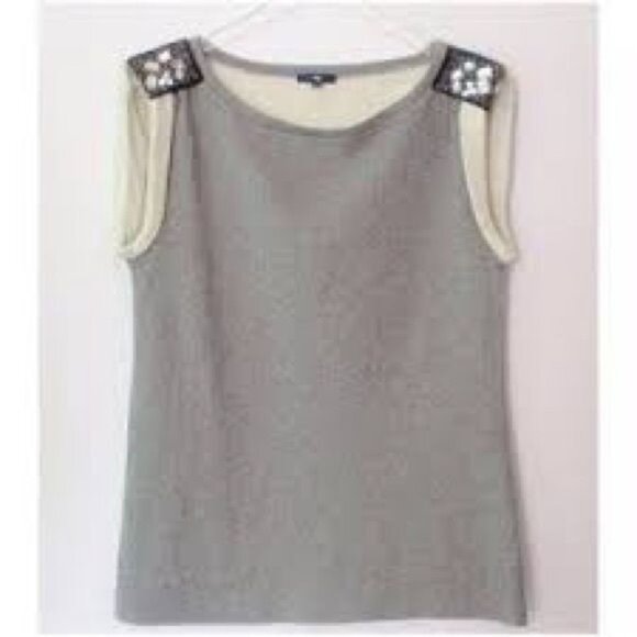 Gap Sleeveless Tank Sweatshirt Embellished Sequin Shoulders Medium Gray Holiday - Picture 1 of 10